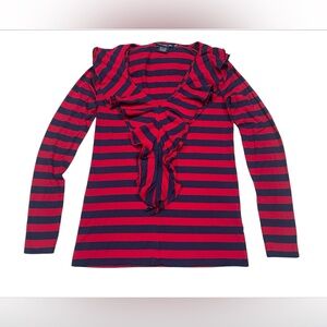 Ralph Lauren Collared Casual V-Neck Long Sleeve Striped Top/Blouse women Sz M